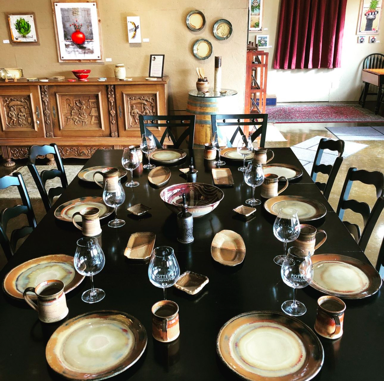 Tablescape with hand made pottery